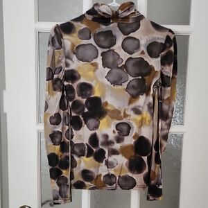 Simon Chang Multicolor Watercolor Dot Mock Neck Top - Black, Gold And Grey